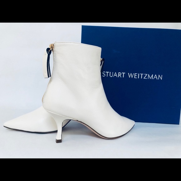 STUART WEITZMAN JUNIPER 70 WHITE LEATHER BOOTIES - Picture 2 of 9